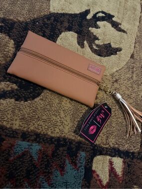 Women's Tan Cosmetic Pouch with Tassel